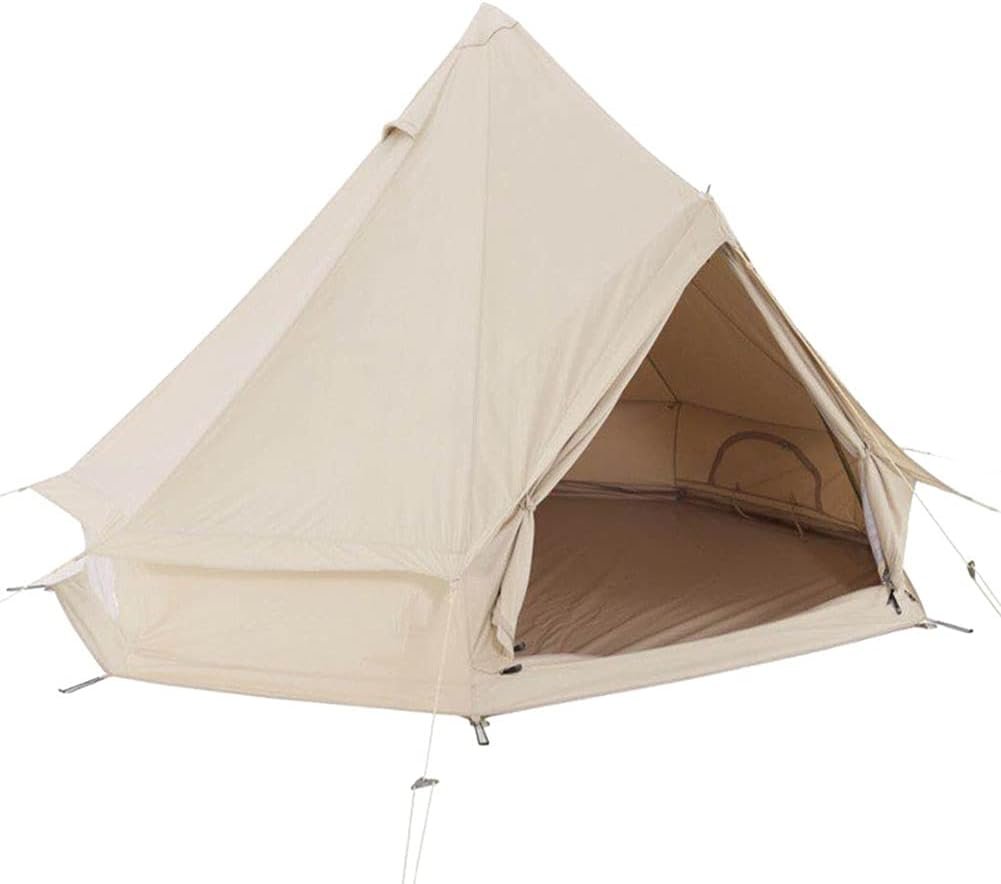 Large Camping Tent Bell Tent with Stove Hole Cotton Canvas Tents Tent 4 Season Indian Tent for Family Camping Outdoor Hunting, 5M