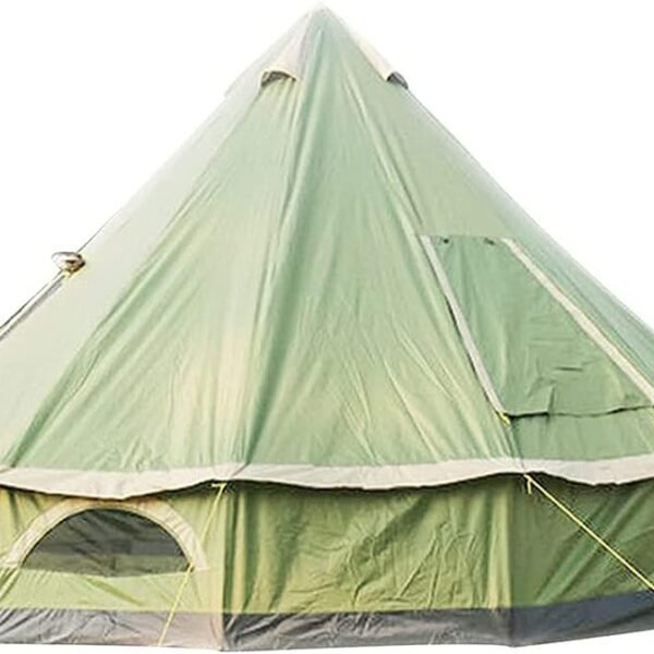 5 8 People 4M Pyramid Tent Round Bell Tent Canvas Yurt Tent 210D Oxford India Tent Family Tent Portable Privacy Tent for Camping Outdoor Hunting, Green