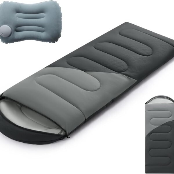 Camping Sleeping Bag for Adults 3 4 Season, Cold Weather Rated Sleeping Bag Waterproof Windproof with Inflatable Pillow, Breathable Foot Zipper, Soft Brushed Fabric, Portable for Outdoor Hiking Travel