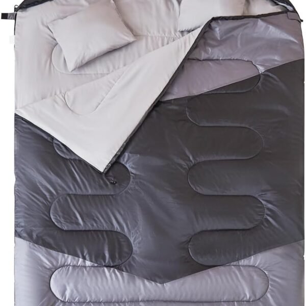Double Sleeping Bag for Adults with 2 Pillows   Queen Size  Waterproof Sleeping Bag for All Season Camping Hiking Backpacking 2 Person Sleeping Bags for Cold Weather & Warm