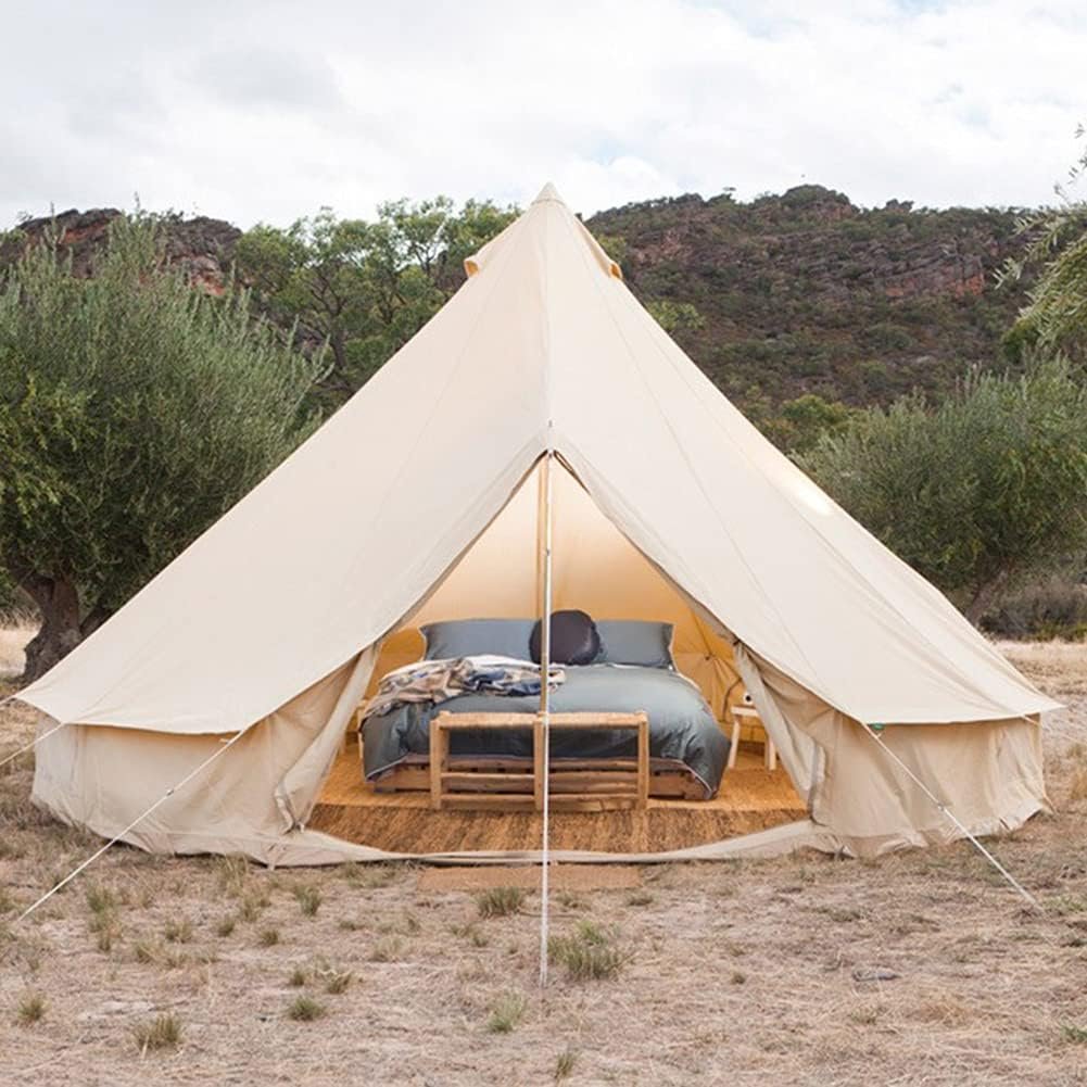 Mongolia Yurt Tent Large Camping Tent 5 8 Persons Outdoor Indian Bell Tent Family Tents for Family Self Driving Travel Hiking, 4m, Khaki