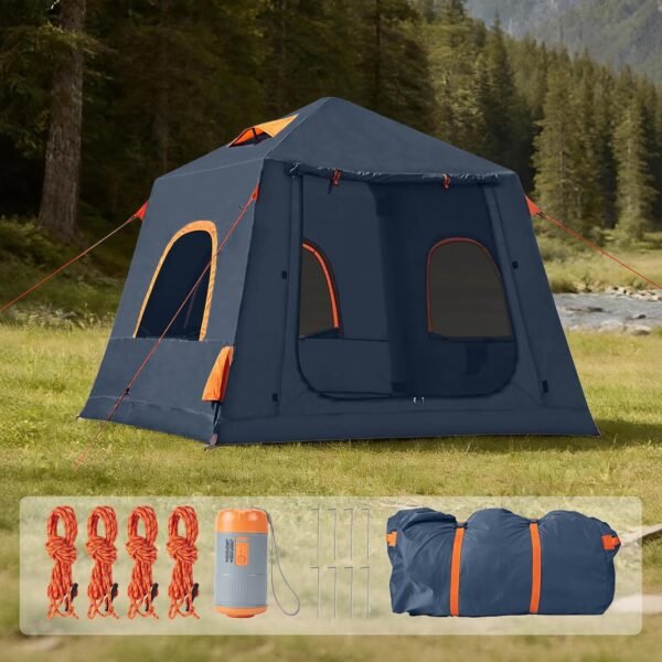 2 3 Person Inflatable Camping Tent, Waterproof Blow Up Tent with Electric Air Pump for Easy Inflation Setup, Portable Outdoor Glamping Tent for Adults Camping & Hiking
